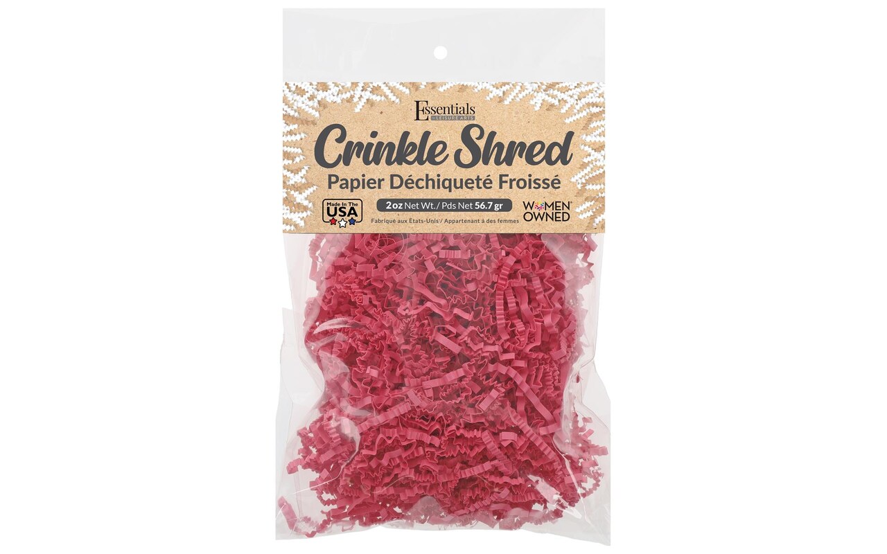 Essentials by Leisure Arts Crinkle Shred Bag, Rose, 2oz Shredded Paper Filler, Crinkle Cut Paper Shred Filler, Box Filler, Shredded Paper for Gift Box, Paper Crinkle Filler, Box Filling